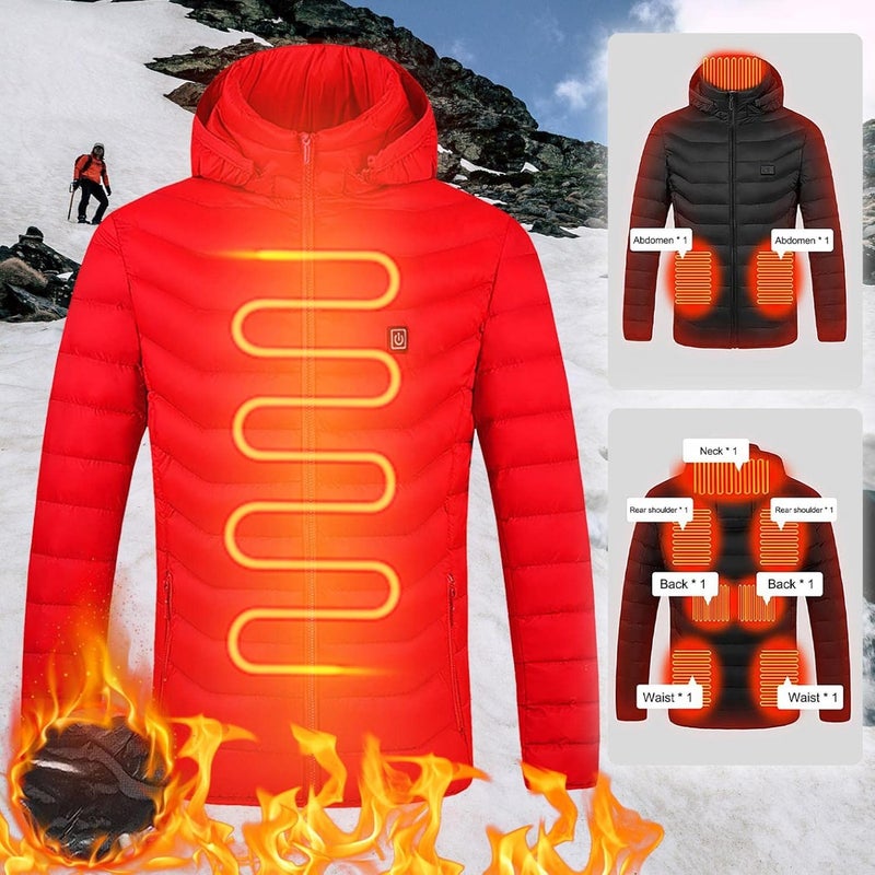 woobles 2021 Winter New Warm USB Heating Fleece Jackets Parkas Smart Thermostat Detachable Hooded Heated Waterproof Jacket, Outdoor Warm Clothing Heated for Riding Skiing Fishing (Red, M) - Image 2